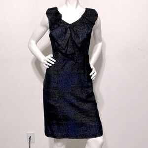 Hanii Y Ruffled Metallic Sheath Knee Length Sleeveless Dress Blue & Black Sz.40